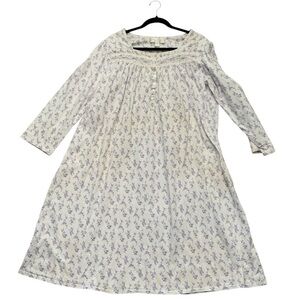 Eileen West Long Sleeve Purple  Floral Lace Trim 100%Cotton  Nightgown LG READ